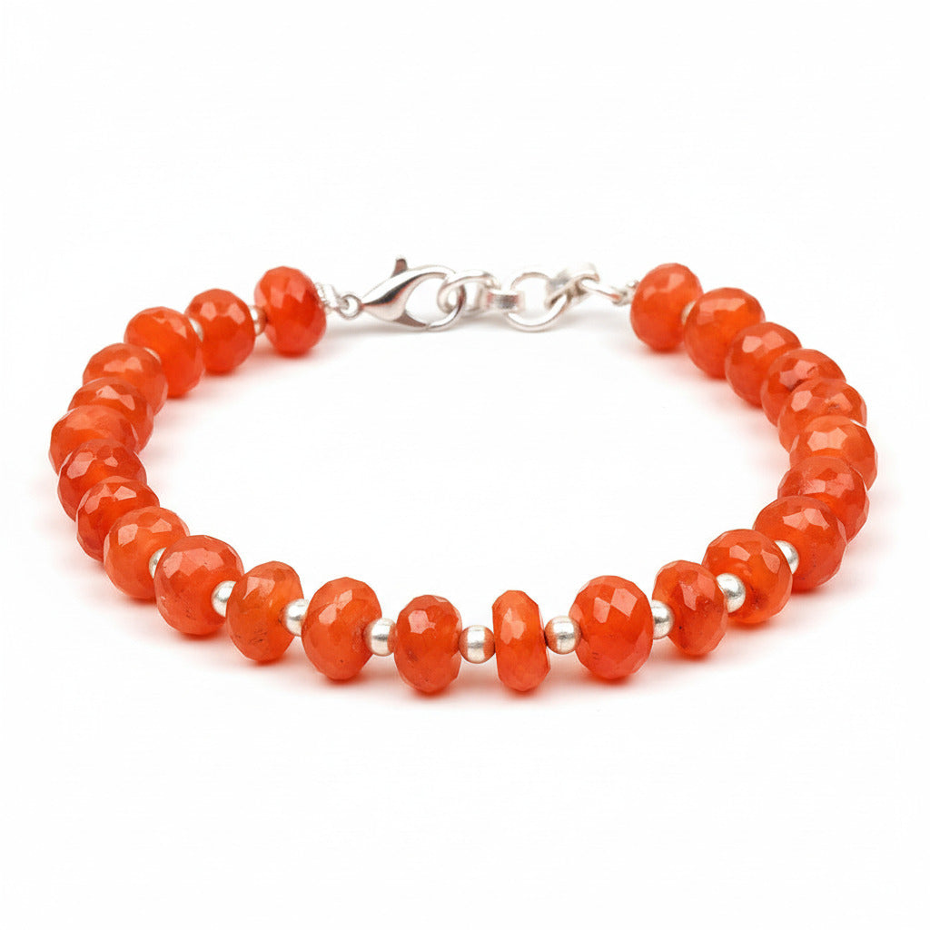 Red Carnelian Faceted Elliptical Beads German Silver Ball Bracelet