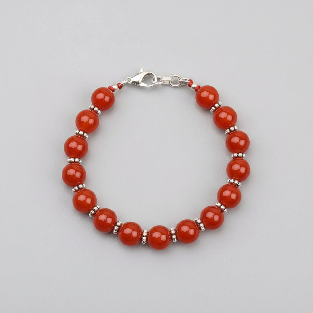 Red Carnelian German Silver Chakri Bracelet-10 mm