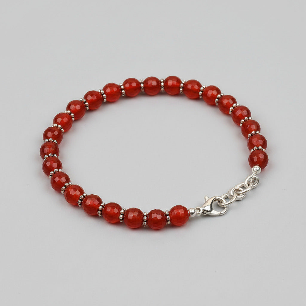 Faceted Red Carnelian German Silver Chakri Bracelet-10 mm