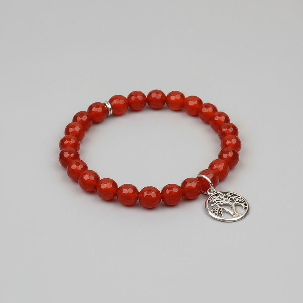 Faceted Red Carnelian Tree of Life Bracelet-8 mm
