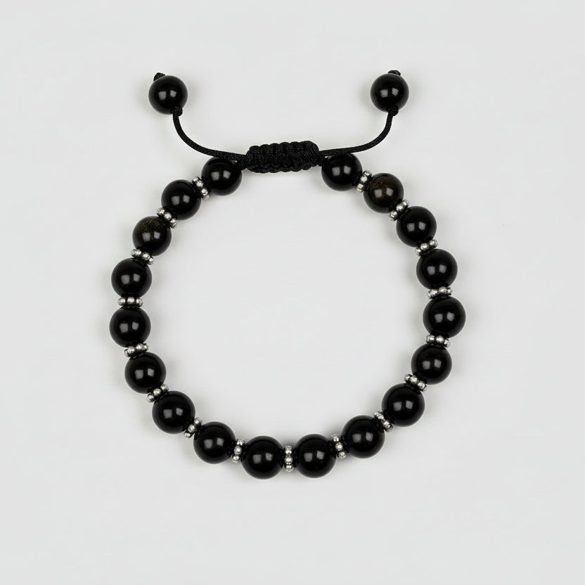 Black Obsidian German Silver Chakri Bracelet
