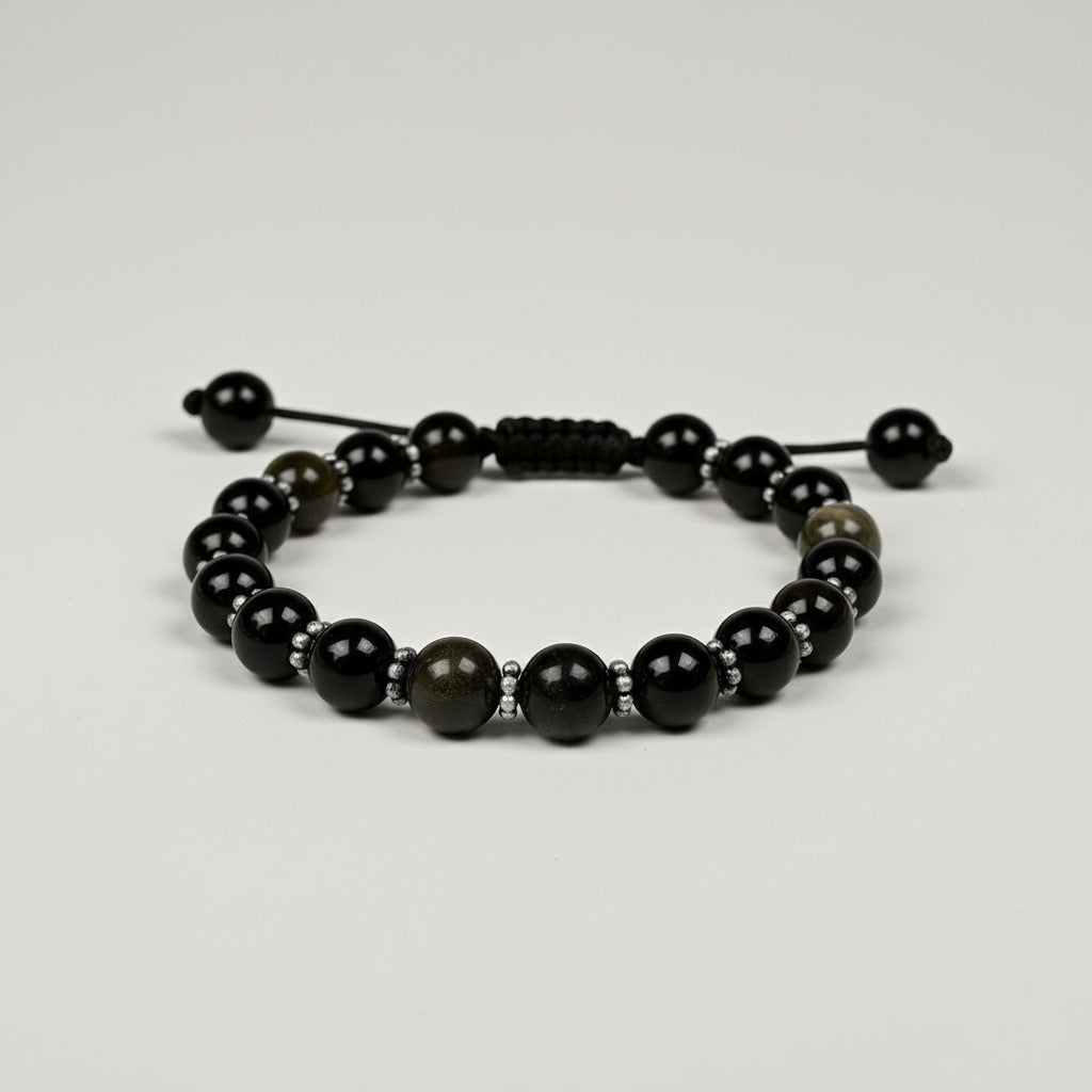 Black Obsidian German Silver Chakri Bracelet