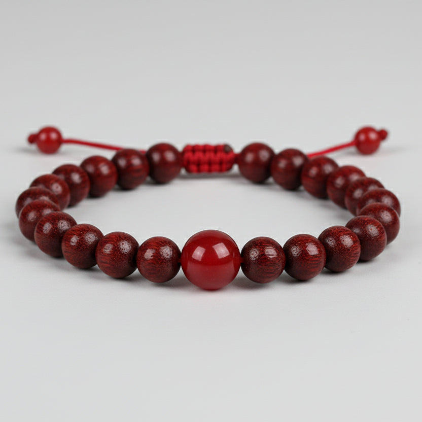 Red Sandalwood & Orange Carnelian Bracelet-Adjustable Thread