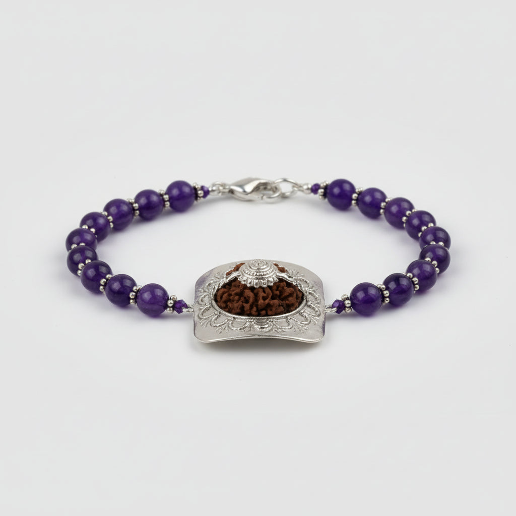 9 mukhi Rudraksha and Amethyst beads Bracelet - III