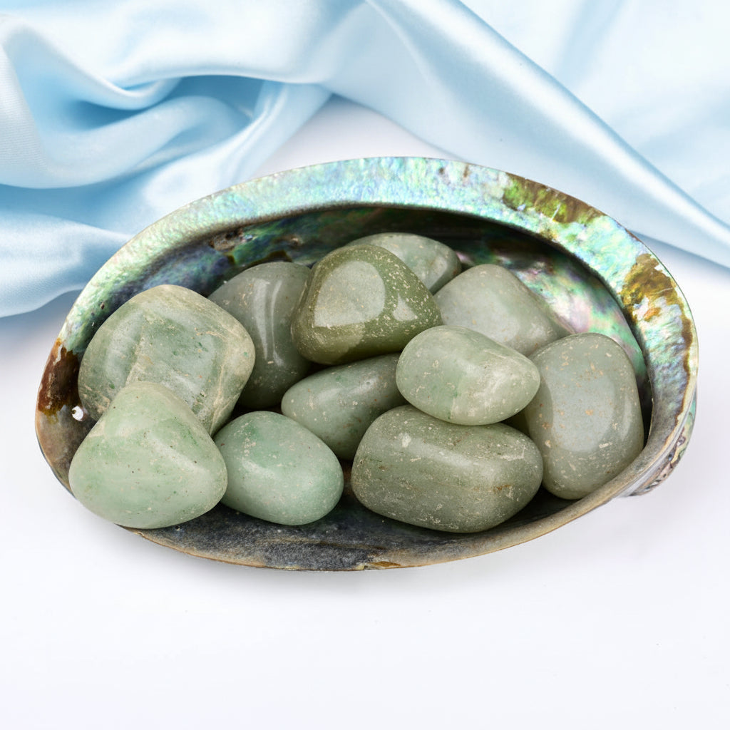 8 Directions Tumble Stone in Paua Shell-With Plate-Green Flourite (North West)