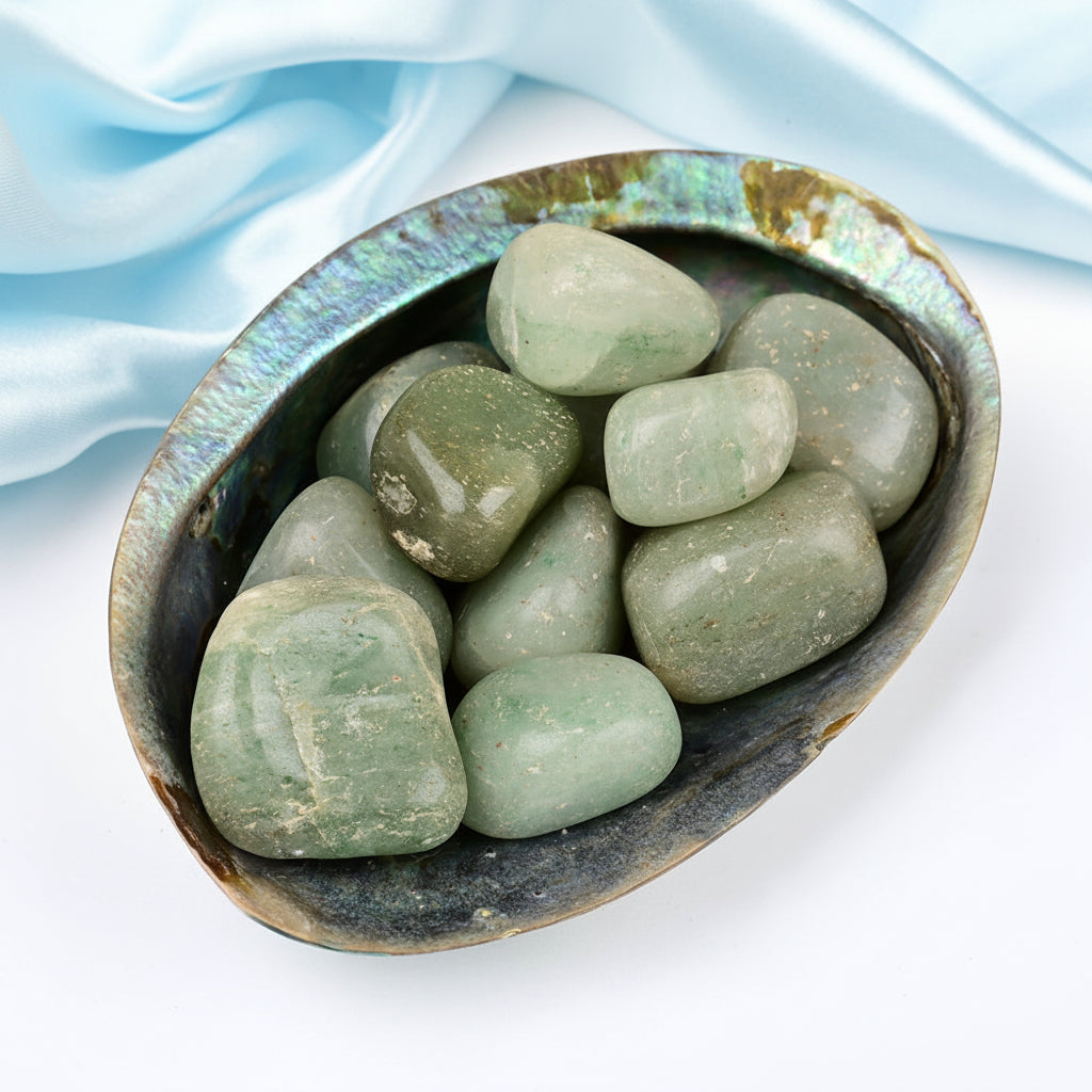 8 Directions Tumble Stone in Paua Shell-With Plate-Green Flourite (North West)