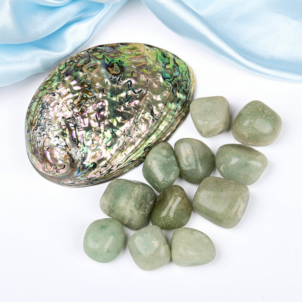 8 Directions Tumble Stone in Paua Shell-With Plate-Green Flourite (North West)