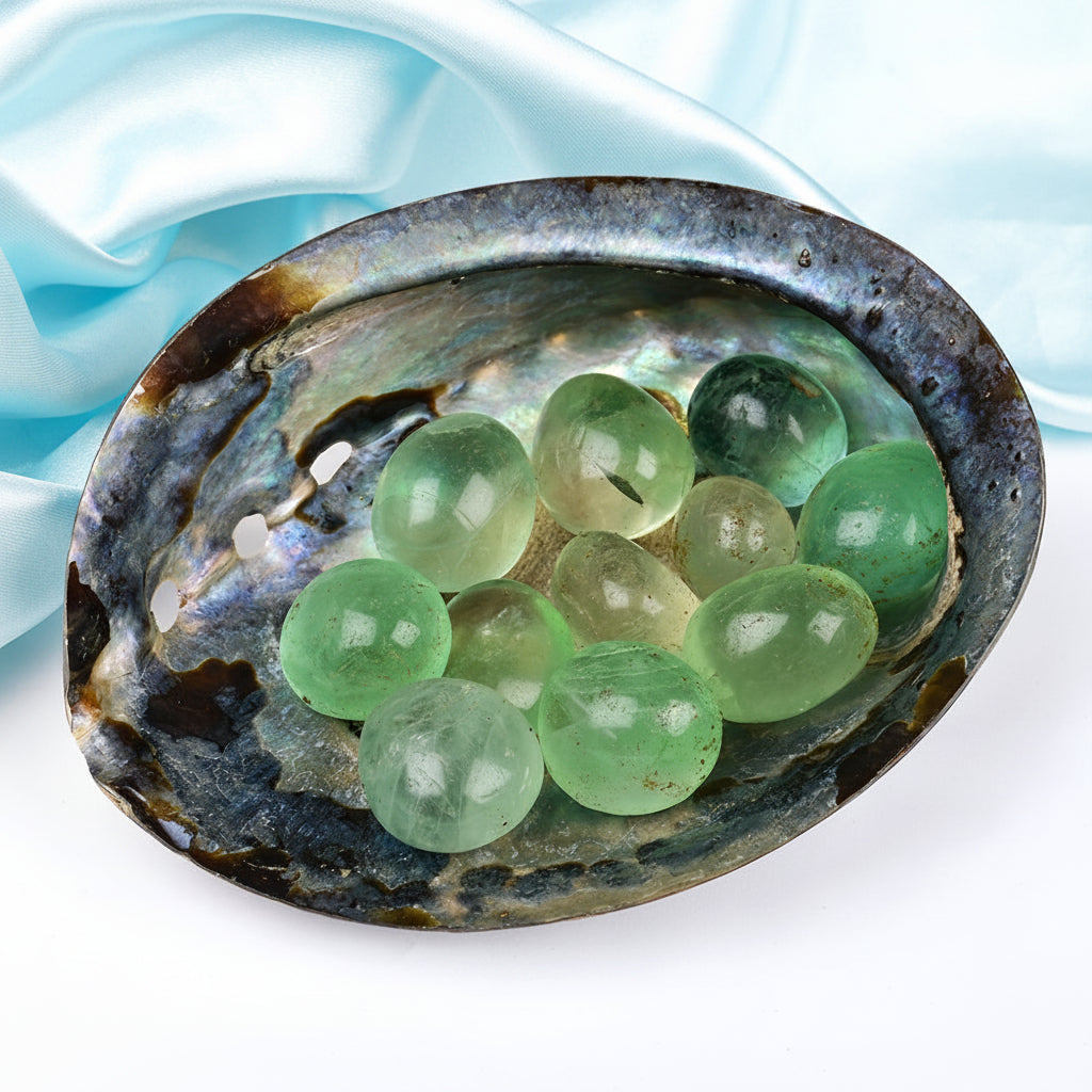 8 Directions Tumble Stone in Paua Shell-With Plate-Green Jade (North West)