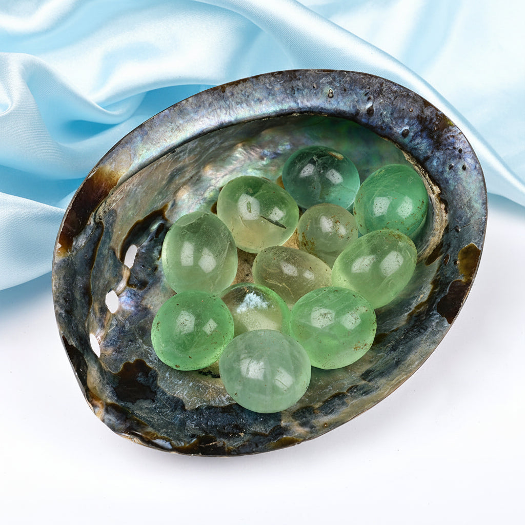 8 Directions Tumble Stone in Paua Shell-With Plate-Green Jade (North West)