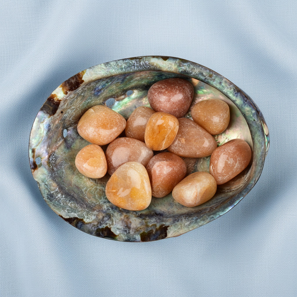 8 Directions Tumble Stone in Paua Shell-With Plate-Orange Carnelian (West)