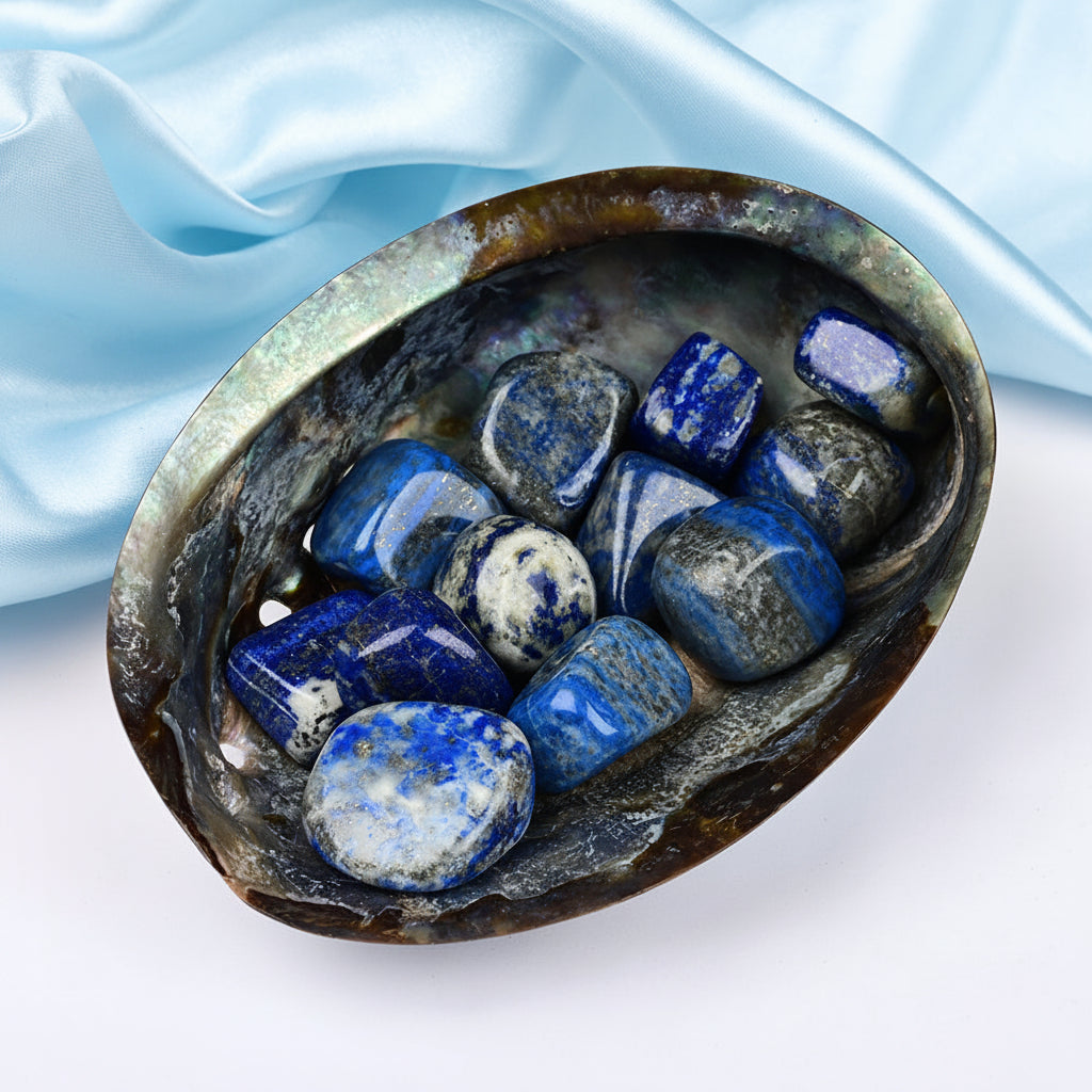 8 Directions Tumble Stone in Paua Shell-With Plate-Lapis Lazuli (North)