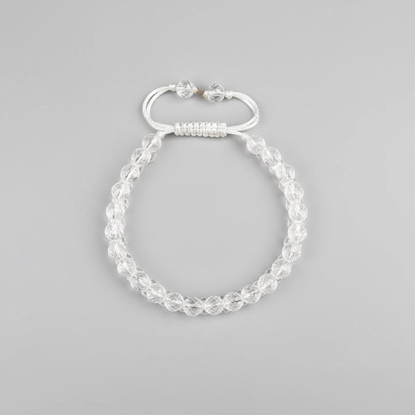Round Faceted Sphatik Double Turn Bracelet-Red Thread