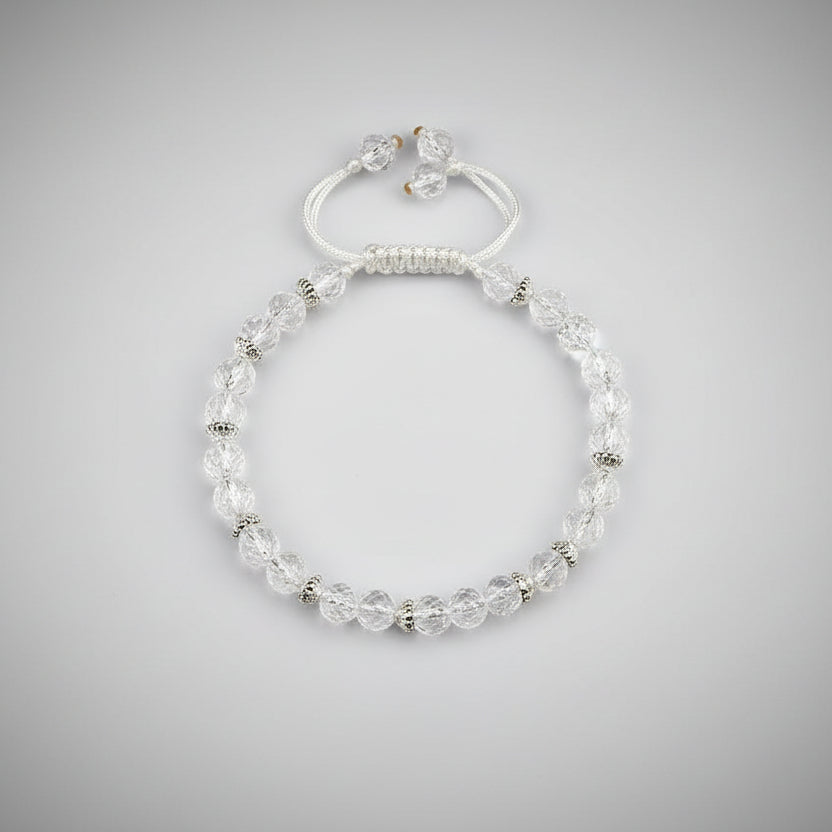 Round Faceted Sphatik Double Turn Bracelet-Blue Thread