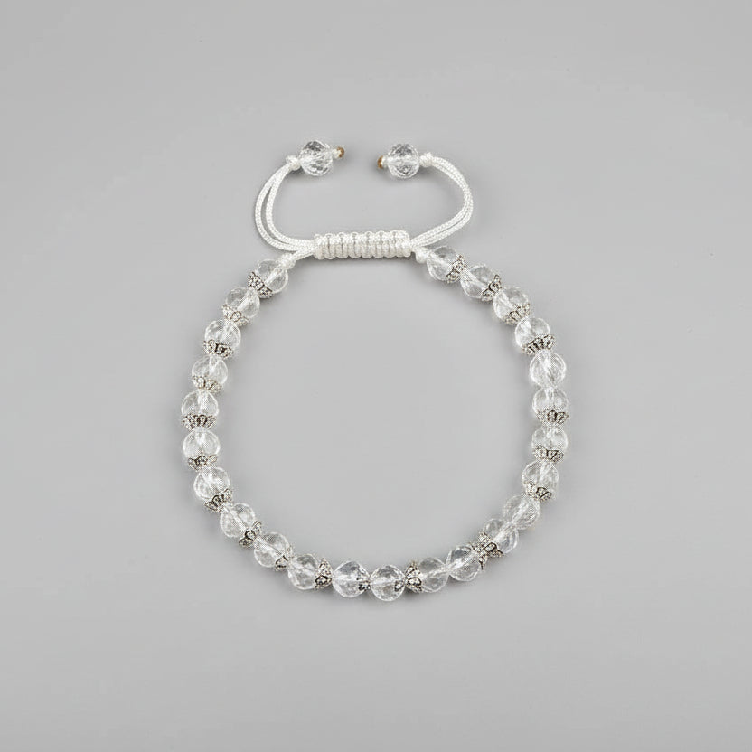 Round Faceted Sphatik Double Turn Bracelet-White Thread