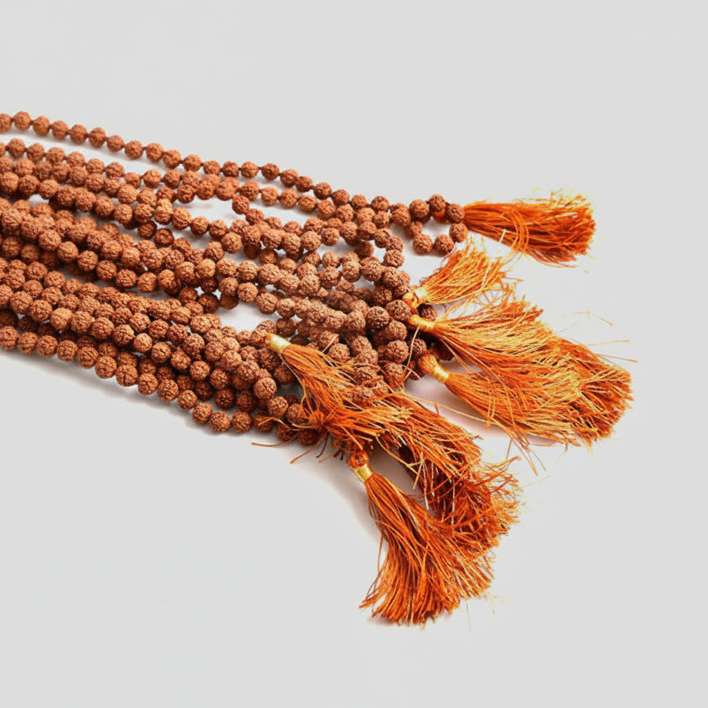 Rudraksha Mala Set of 9 (6 mm)-With Knots-Orange