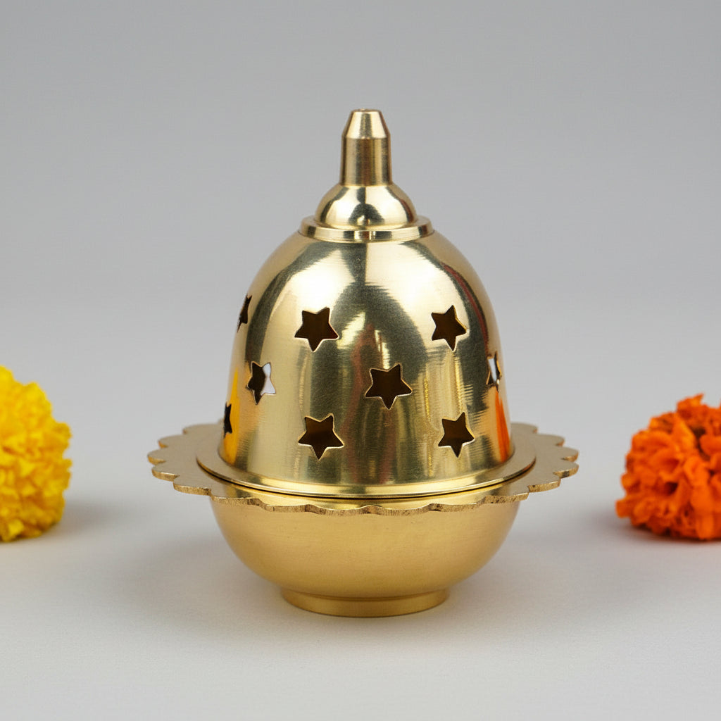 Brass Amar Diya with Cover-Large