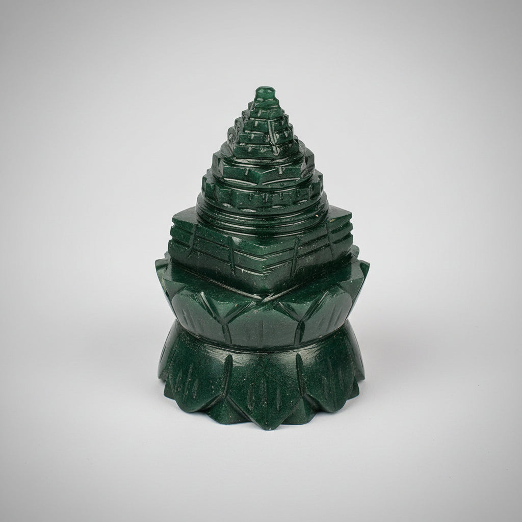 Green Jade Shree Yantra on Lotus 242 gms
