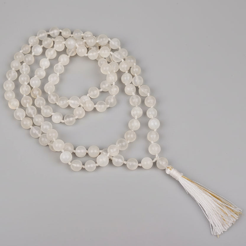 Moonstone Round Mala-108+1 Beads (Size: 10 mm)