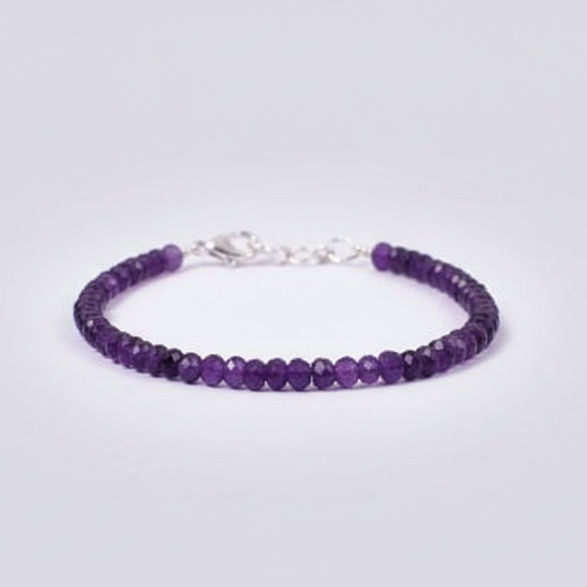 Amethyst Faceted Bead Bracelet-4 mm