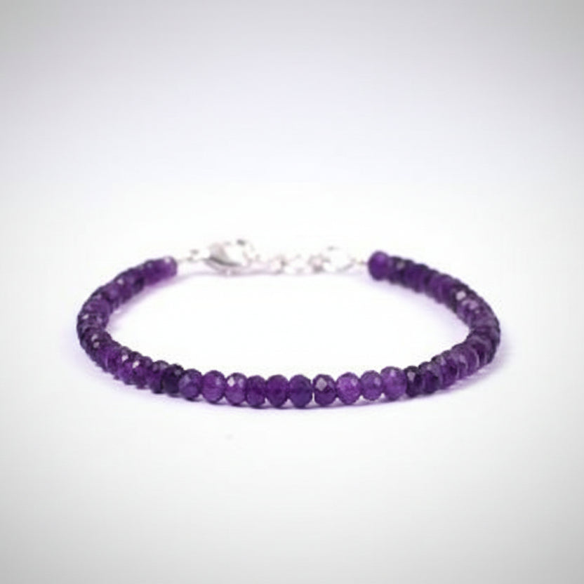 Amethyst Faceted Bead Bracelet-5 mm