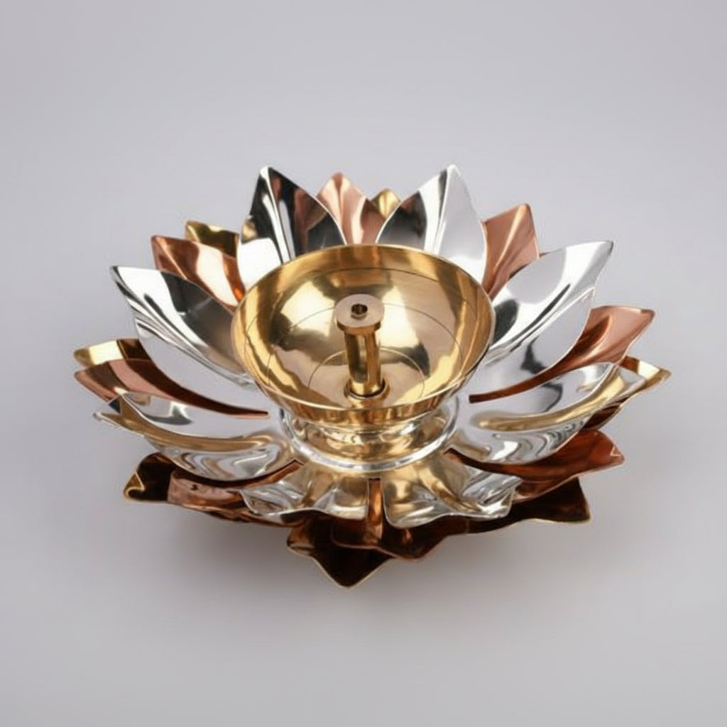 Divine Lotus Oil Lamp In Brass-Design I
