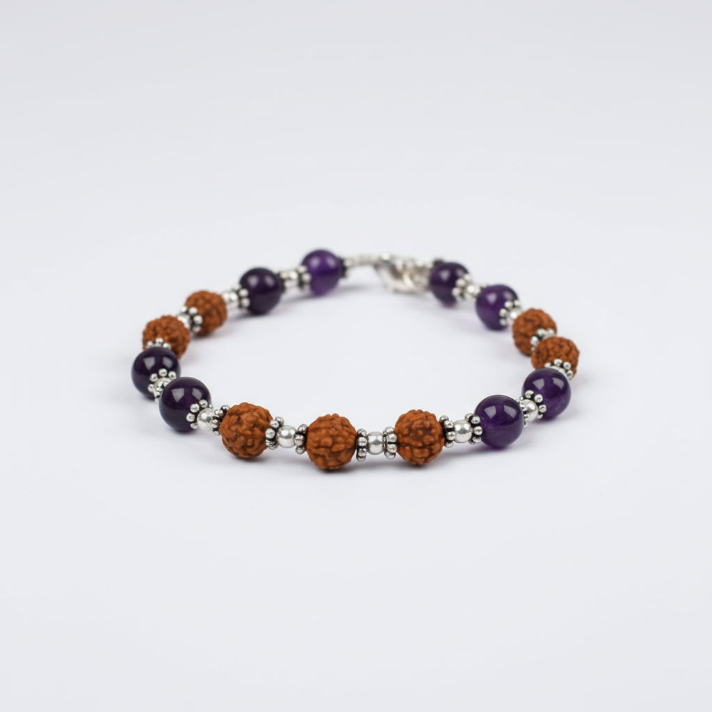 Rudraksha and Amethyst Beads Bracelet (I)