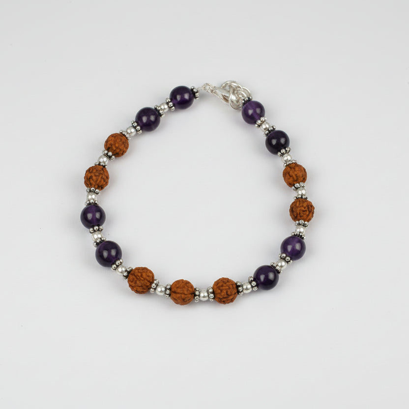 Rudraksha and Amethyst Beads Bracelet (I)