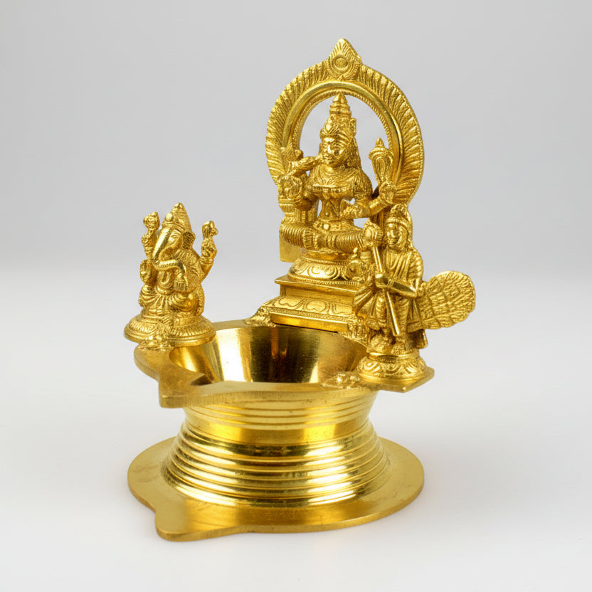 Kamakshi Ganesh And Kartikeya Diya In Brass-Set of 2