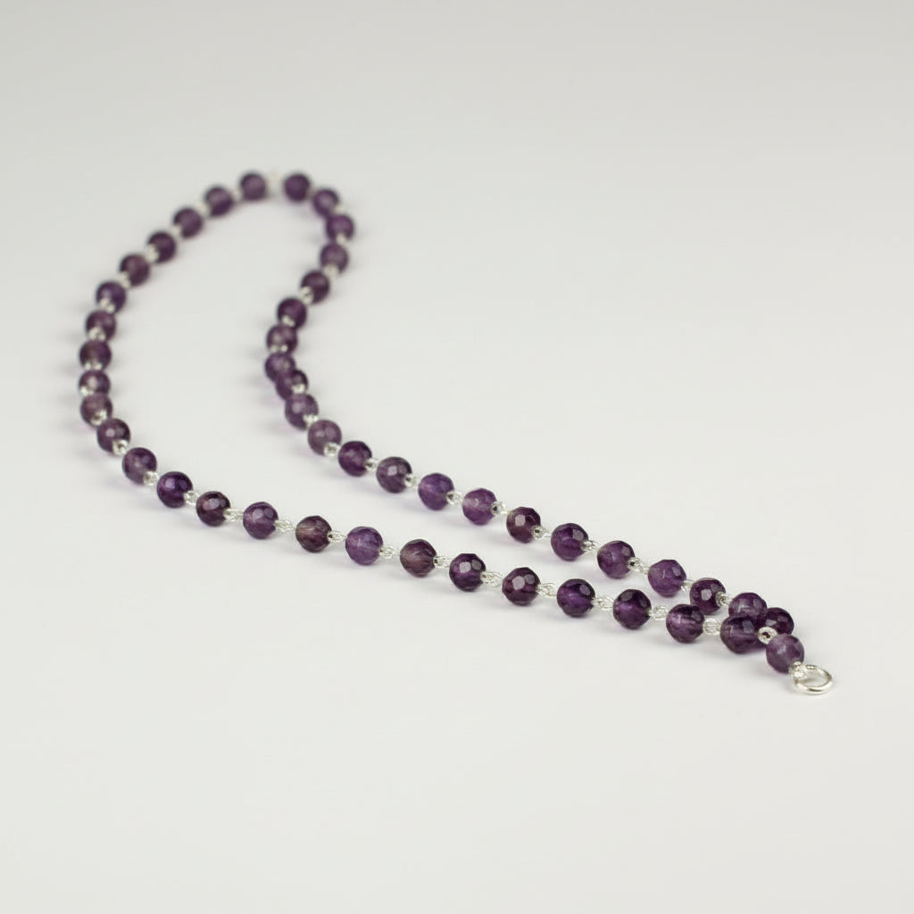 Amethyst Faceted Mala in Silver (4 mm)