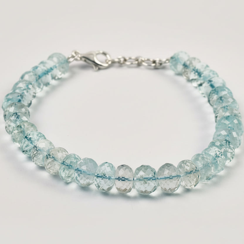 Aquamarine Button Shape Bracelet - Faceted Beads