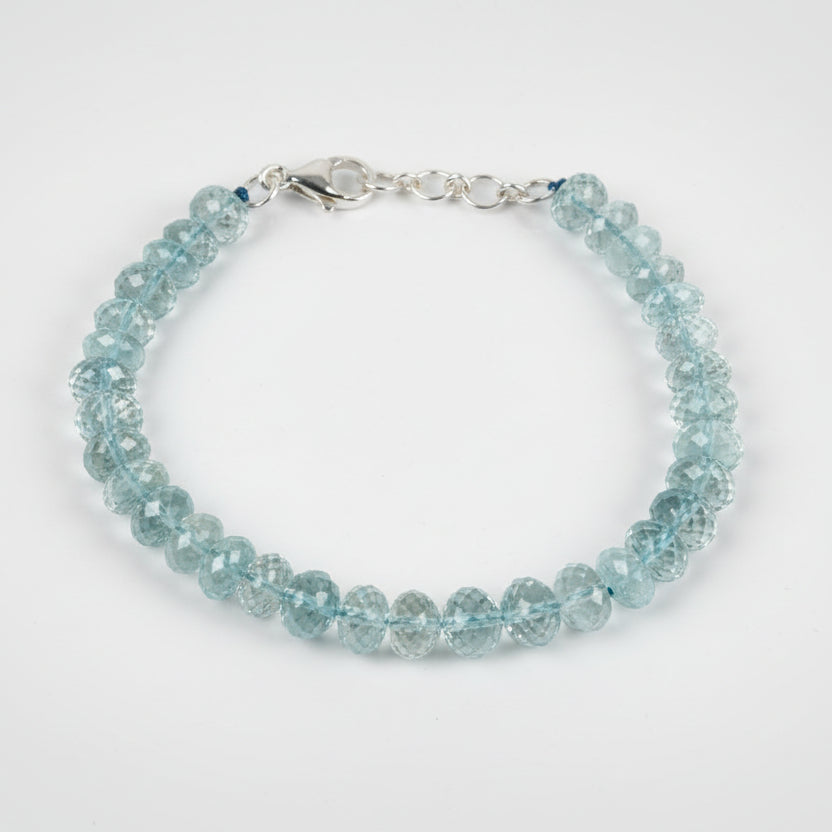 Aquamarine Button Shape Bracelet - Faceted Beads