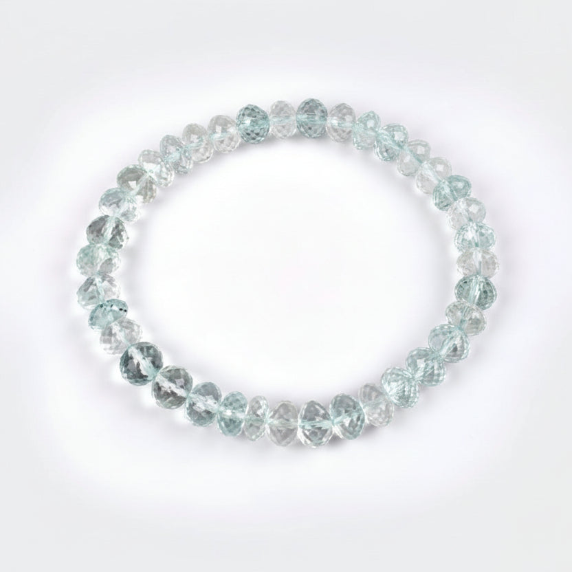 Aquamarine Button Shape Bracelet with Stretch elastic (Faceted Beads)