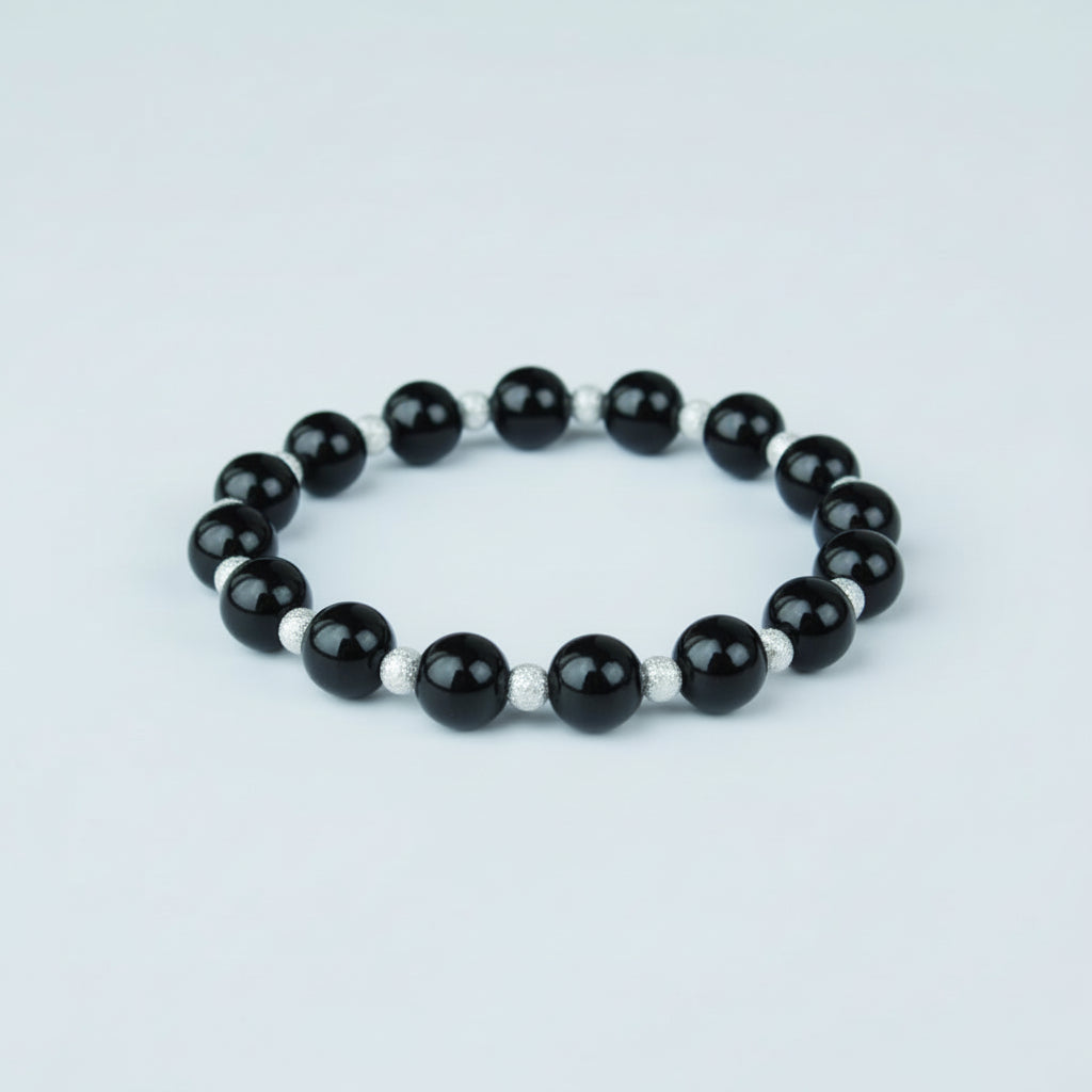 Black Agate Bracelet with German Silver Balls