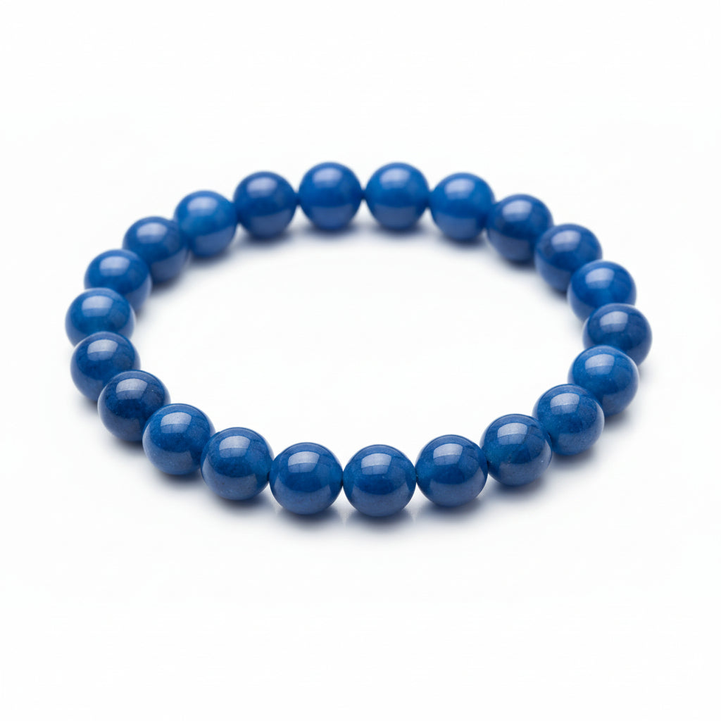 Blue Agate Round Bead Bracelet