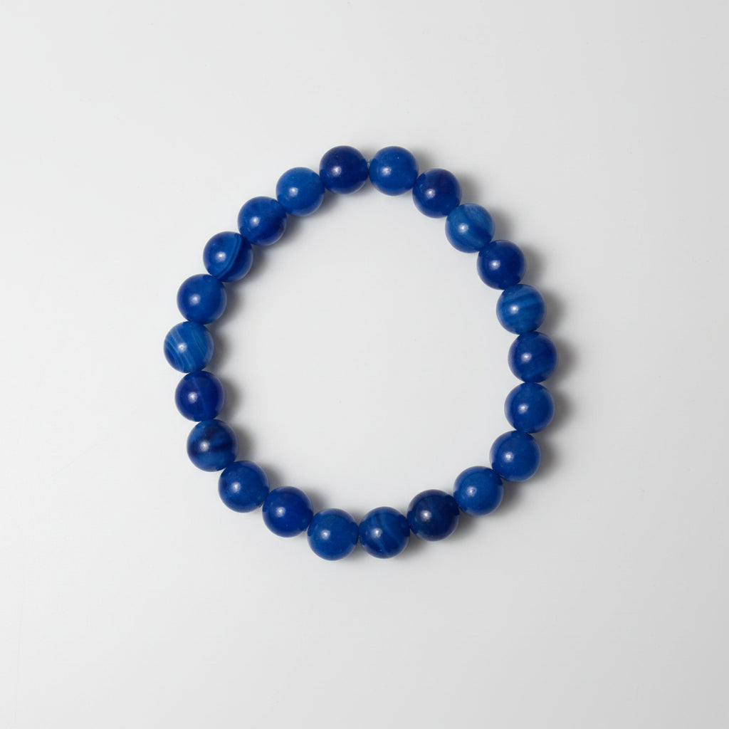 Blue Agate Round Bead Bracelet