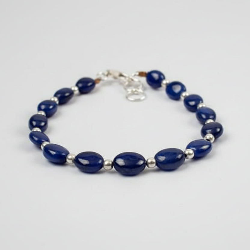 Blue Sapphire Bracelet (I)-Silver Caps