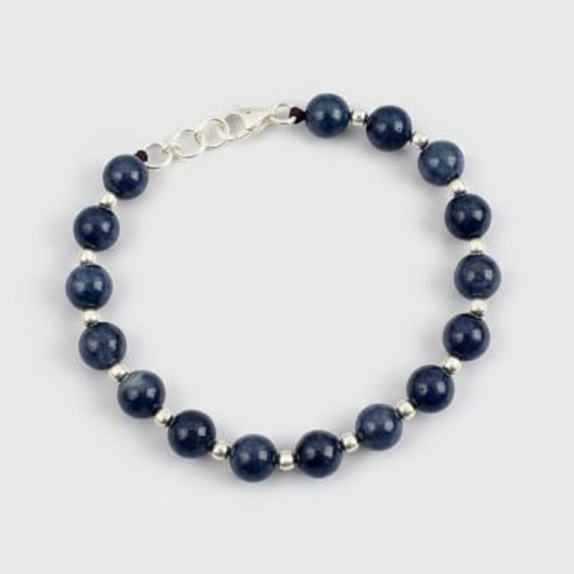 Round Blue Sapphire Bracelet with Sterling Silver Balls