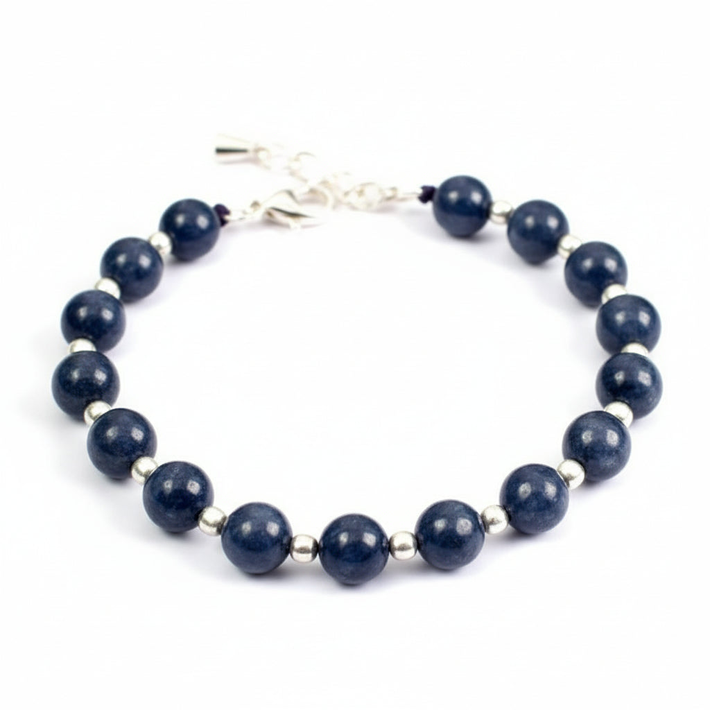 Round Blue Sapphire Bracelet with Sterling Silver Balls