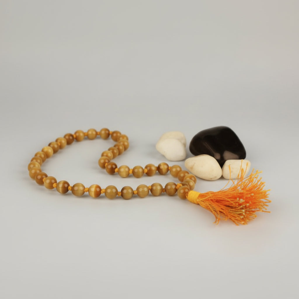 Brown Cats Eye Round Mala (6 mm)-With Knots