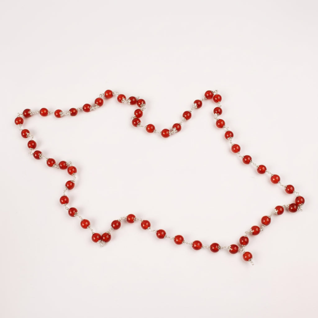 Carnelian Mala in Pure Silver Flower Caps