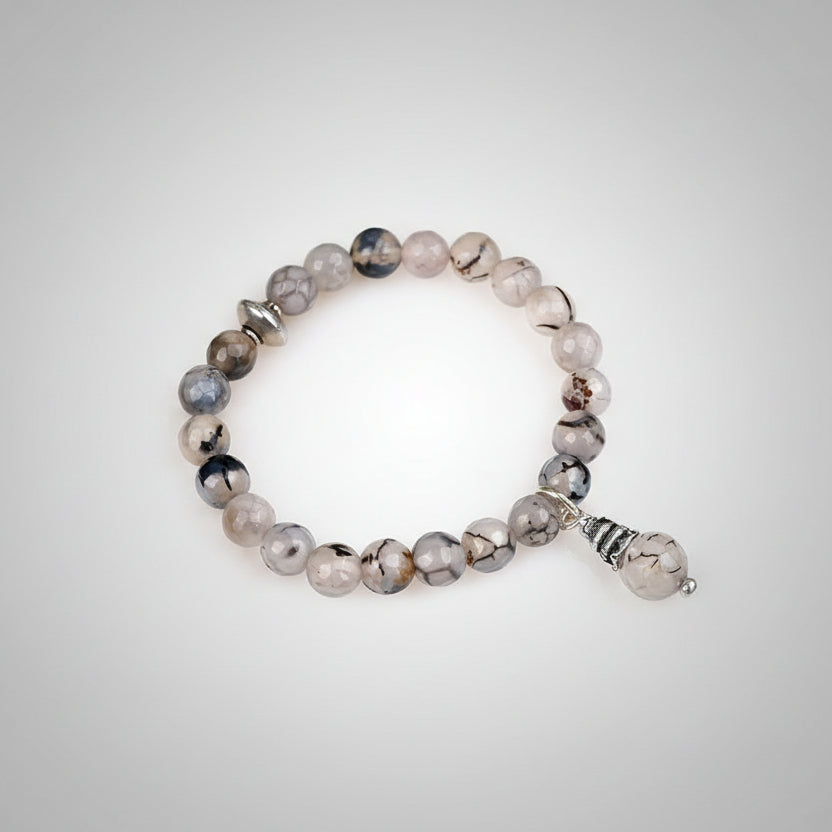 Smoky Quartz Faceted Silver Bracelet -Design I-10 mm