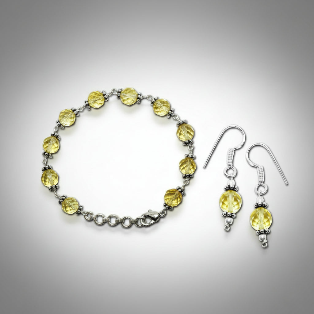 Citrine Faceted Bead Bracelet Earrings Set