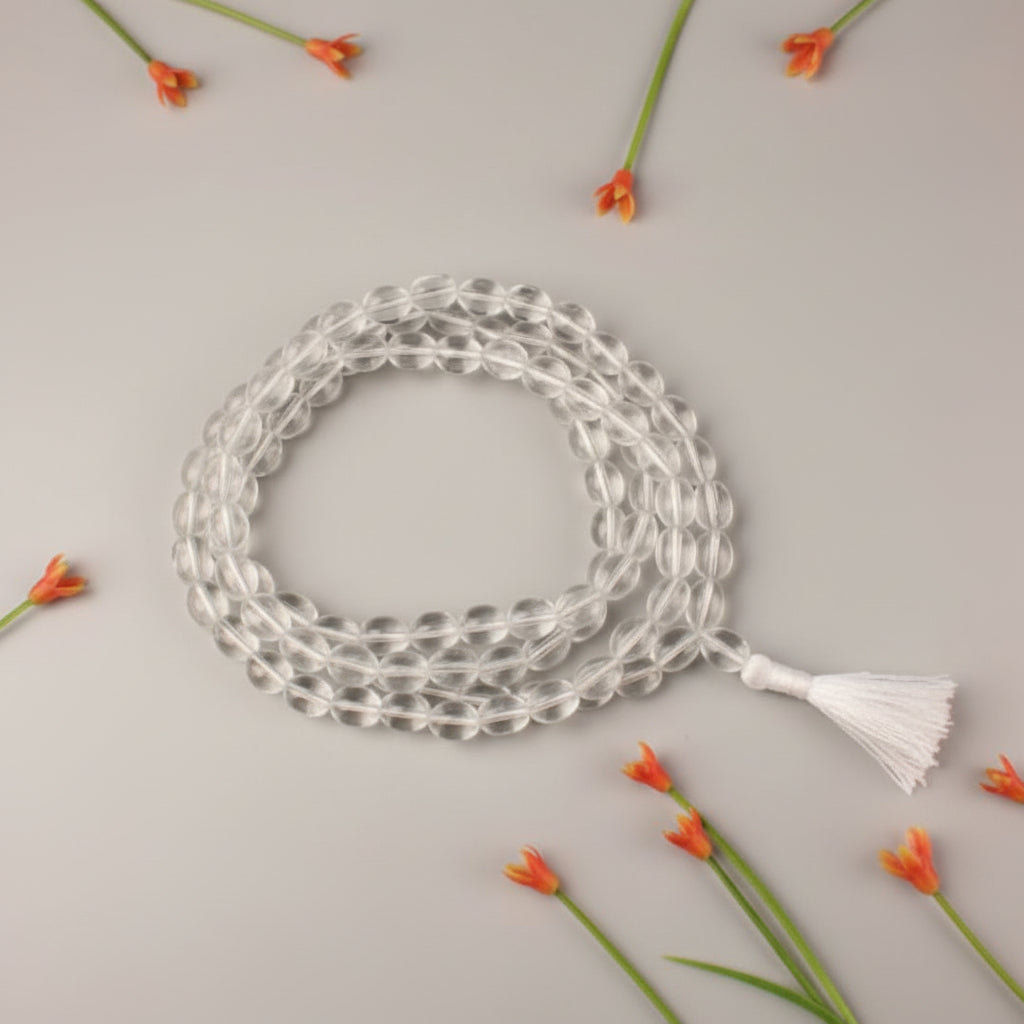 Crystal Drum Shape Mala-108+1 Beads (Without Knots)