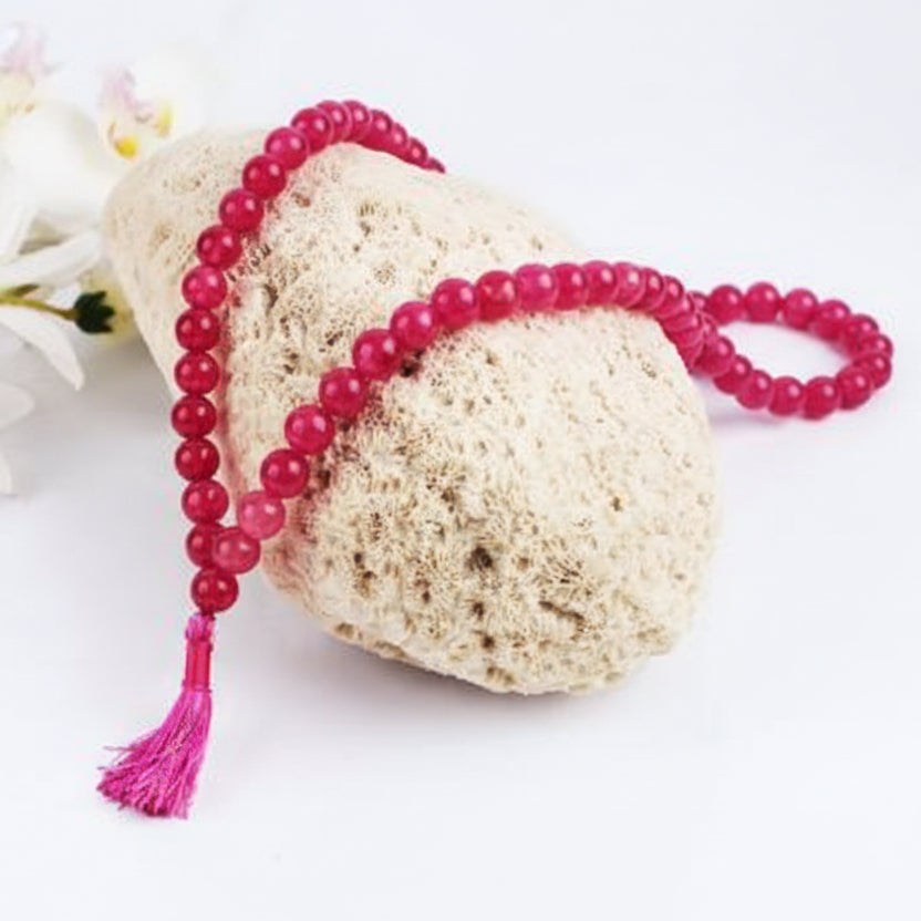 Dark Pink Jade Round Mala-8 mm