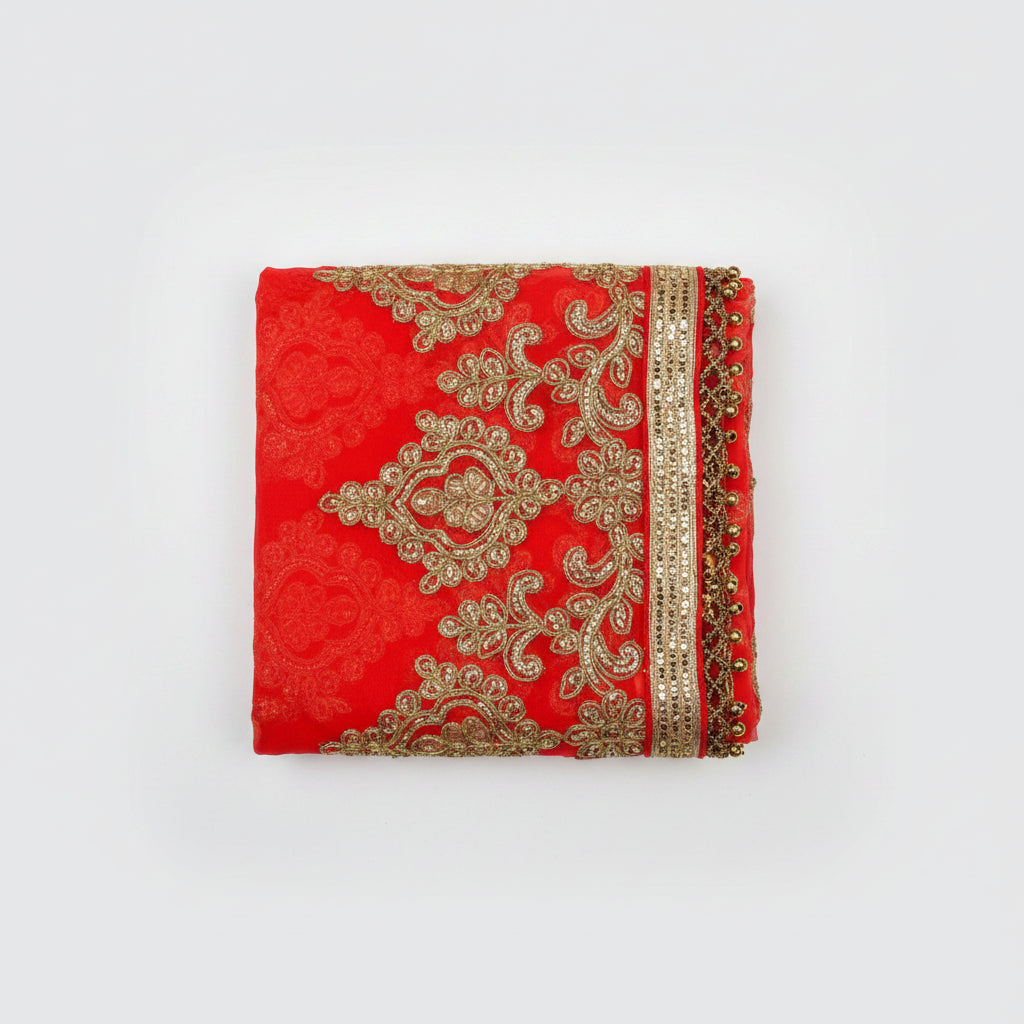 Designer Netted Chunri V-Red
