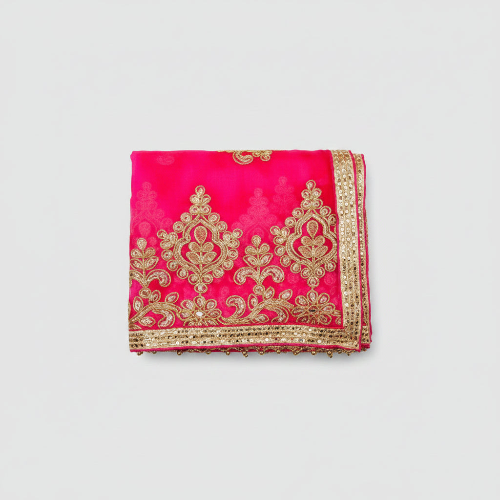 Designer Netted Chunri V-Pink