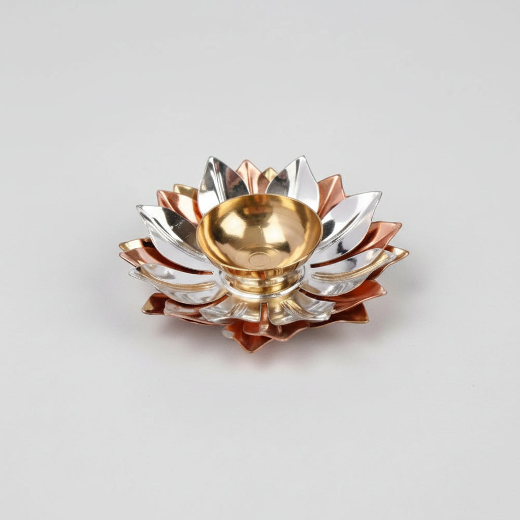 Divine Lotus Oil Lamp In Brass-Design I