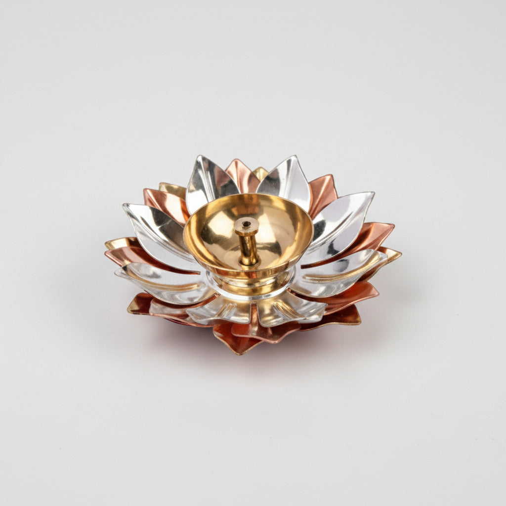 Divine Lotus Oil Lamp In Brass-Design II