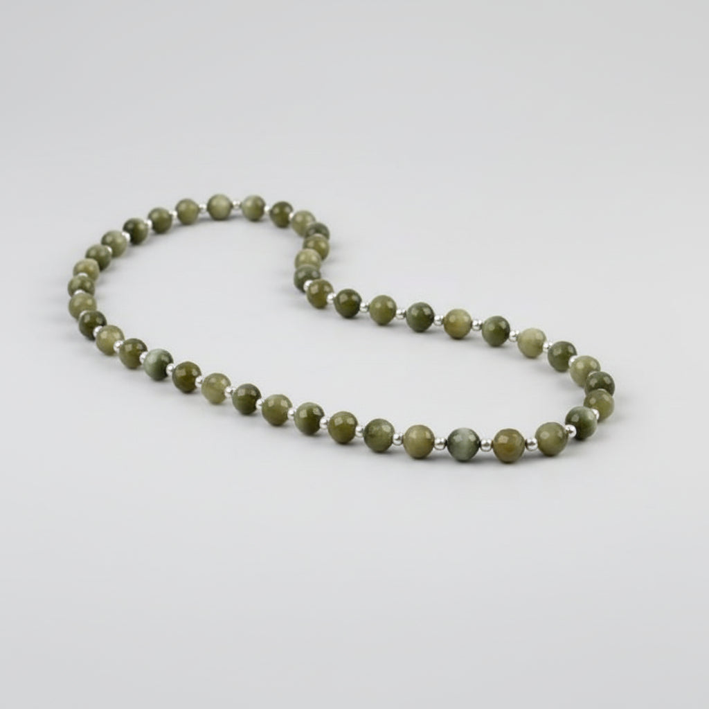 Faceted Cats Eye Mala with Silver Balls (7 mm)