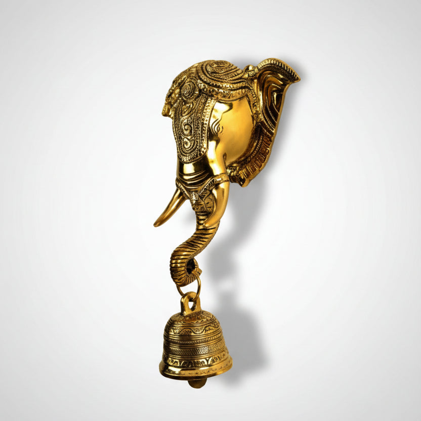 Ganesha Face With Bell Hanging Wall Artifact